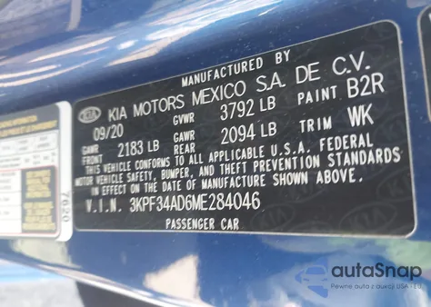 2021 Kia Forte Gt-Line from USA, damaged, VIN 3KPF34AD6ME284046